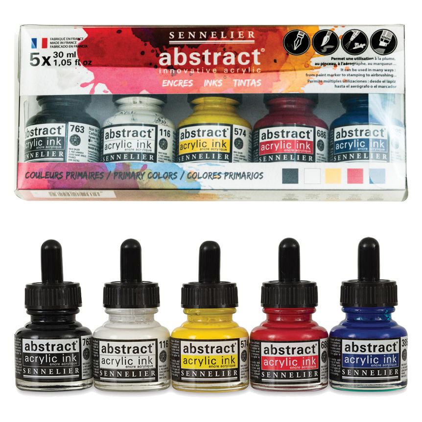 Sennelier Abstract Acrylic Ink Set of 5 - Primary Colors, 30ml