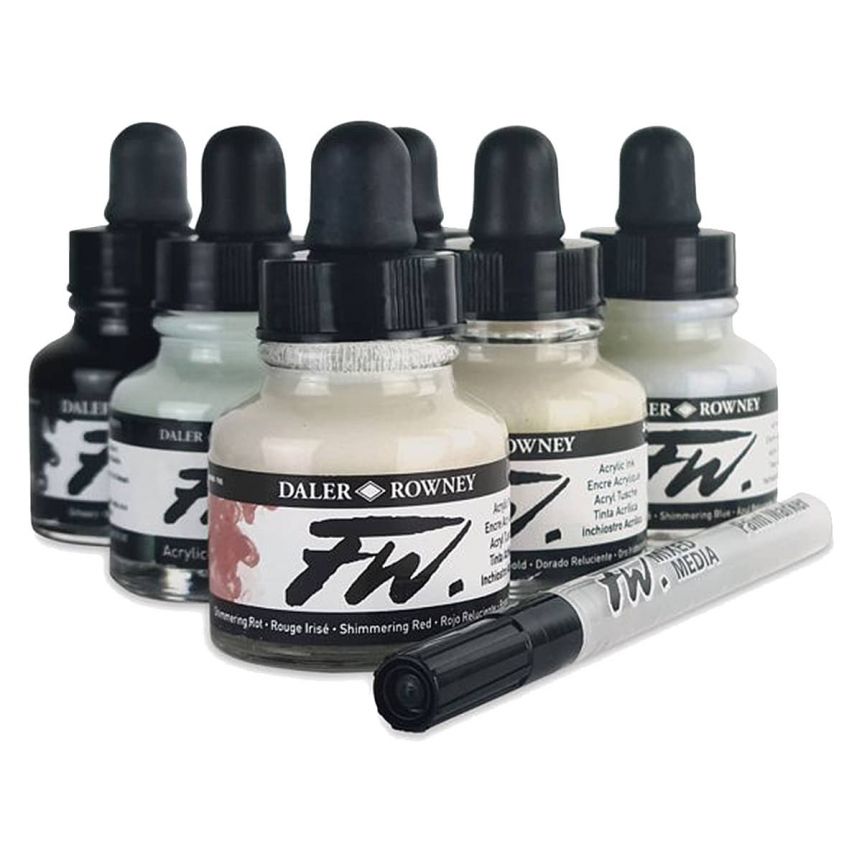 FW Acrylic Ink 1oz Shimmering Set of 6 w/ Empty Marker