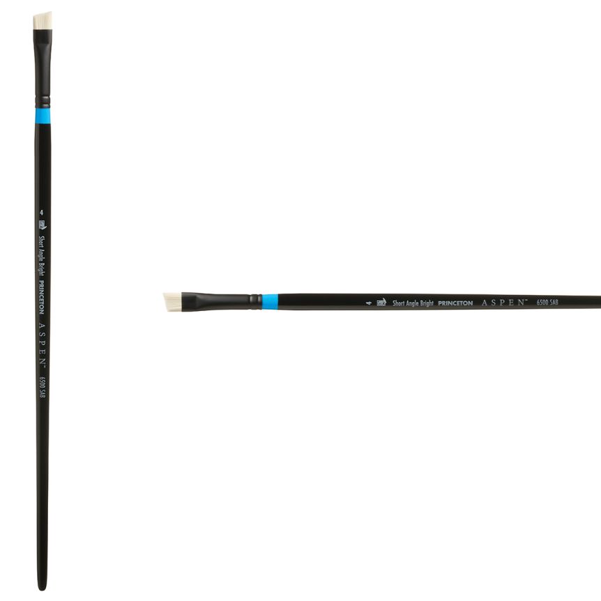 Princeton Aspen Series 6500 Synthetic Brush - Short Angle Bright, Long Handle, Size 4
