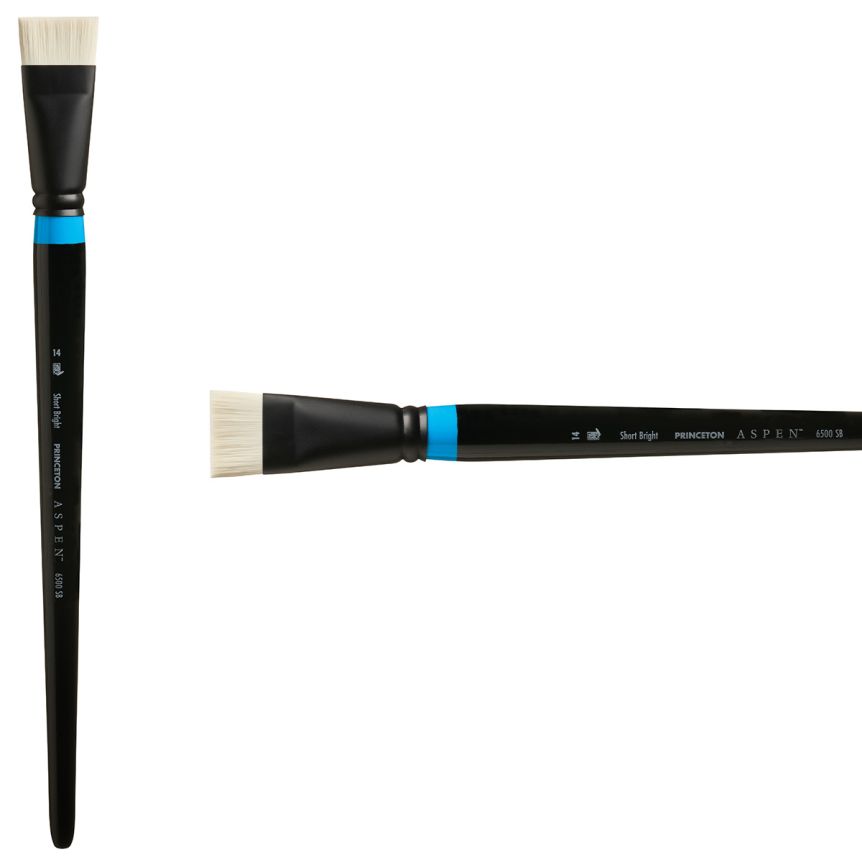 Princeton Aspen Series 6500 Synthetic Brush - Short Angle Bright, Long Handle, Size 14