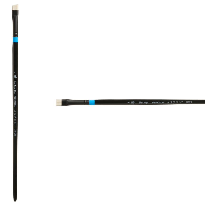Princeton Aspen Series 6500 Synthetic Brush - Short Angle Bright, Long Handle, Size 4