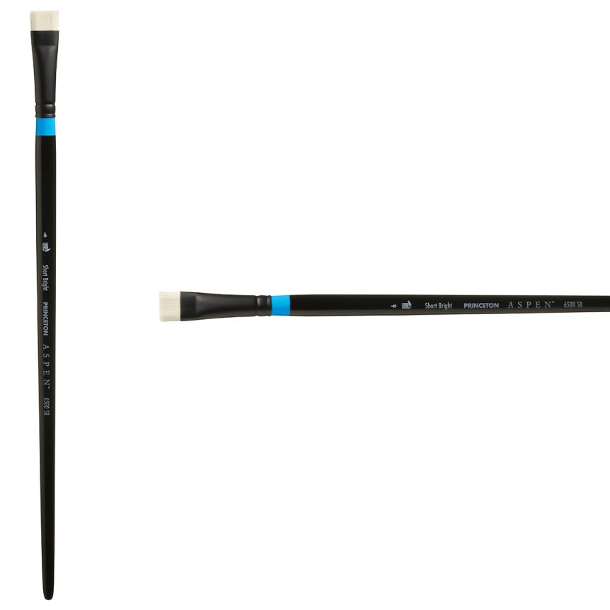 Princeton Aspen Series 6500 Synthetic Brush - Short Angle Bright, Long Handle, Size 6
