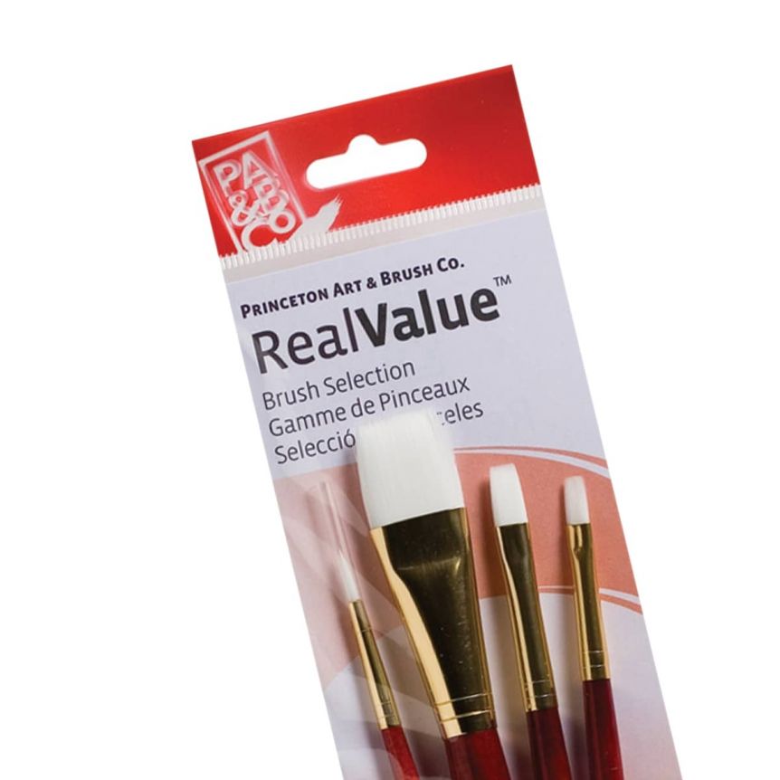Princeton Real Value Brush Set 9125 Short Handle 4pk - White Taklon Bristles