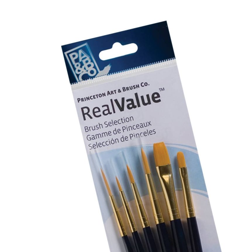Princeton Real Value Brush Set 9132 Short Handle 6pk - Golden Taklon Bristles