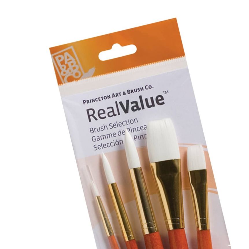 Princeton Real Value Brush Set 9152 Short Handle 5pk White Taklon