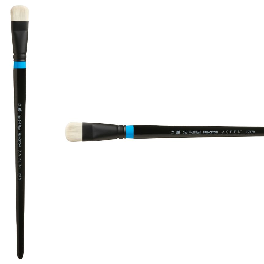 Princeton Aspen Series 6500 Synthetic Brush - Short Oval Filbert, Long Handle, Size 12