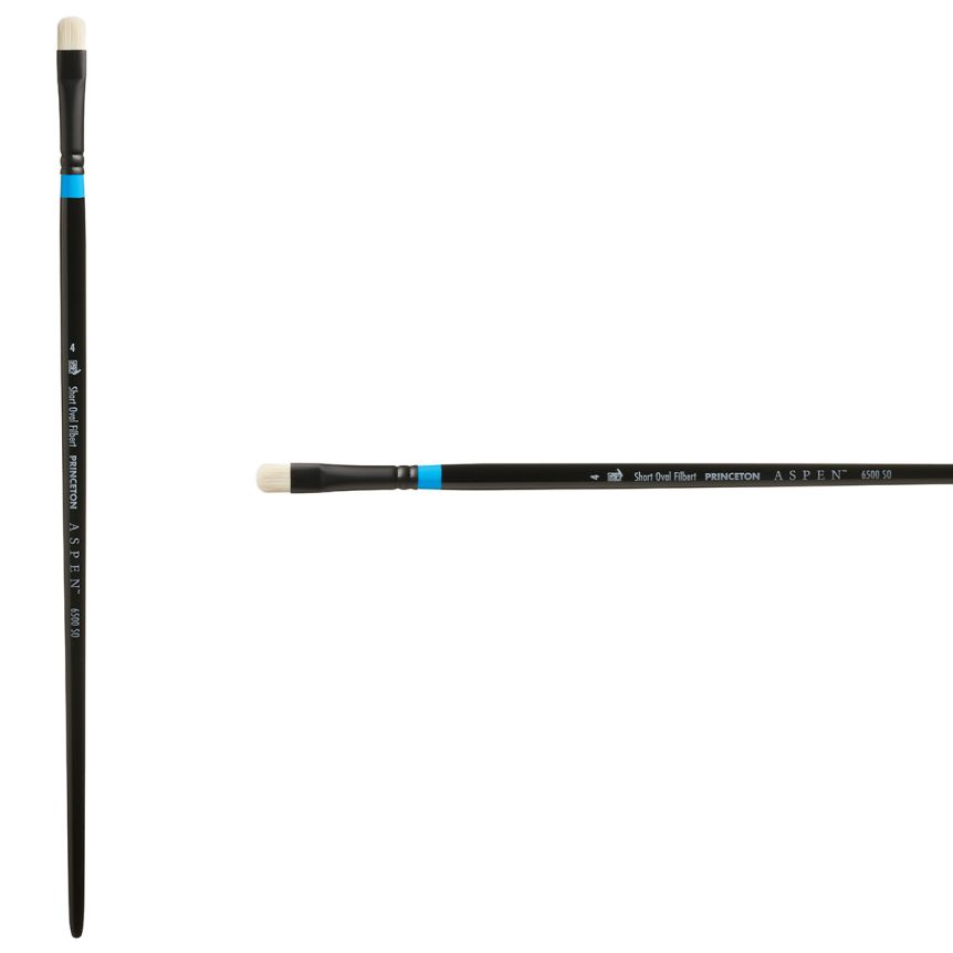 Princeton Aspen Series 6500 Synthetic Brush - Short Oval Filbert, Long Handle, Size 4