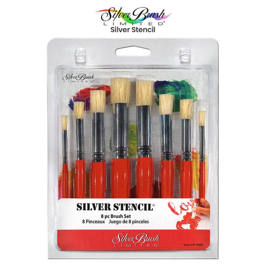 Silver Stencil Mini Bristle Brush Set of 3