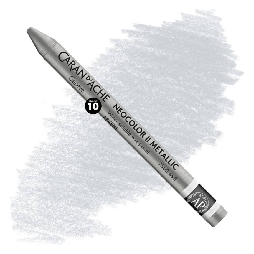 Caran d'Ache Neocolor II Water-Soluble Wax Pastels - Silver, No. 498 (Box of 10)