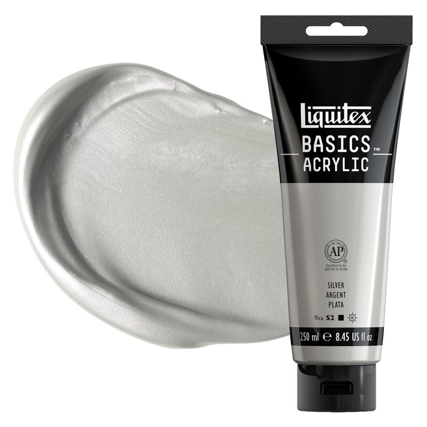 Liquitex Basics Acrylic Paint - Silver, 250ml Tube