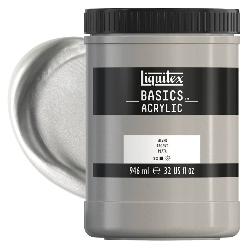 Liquitex Basics Acrylic Paint - Silver, 32oz Jar