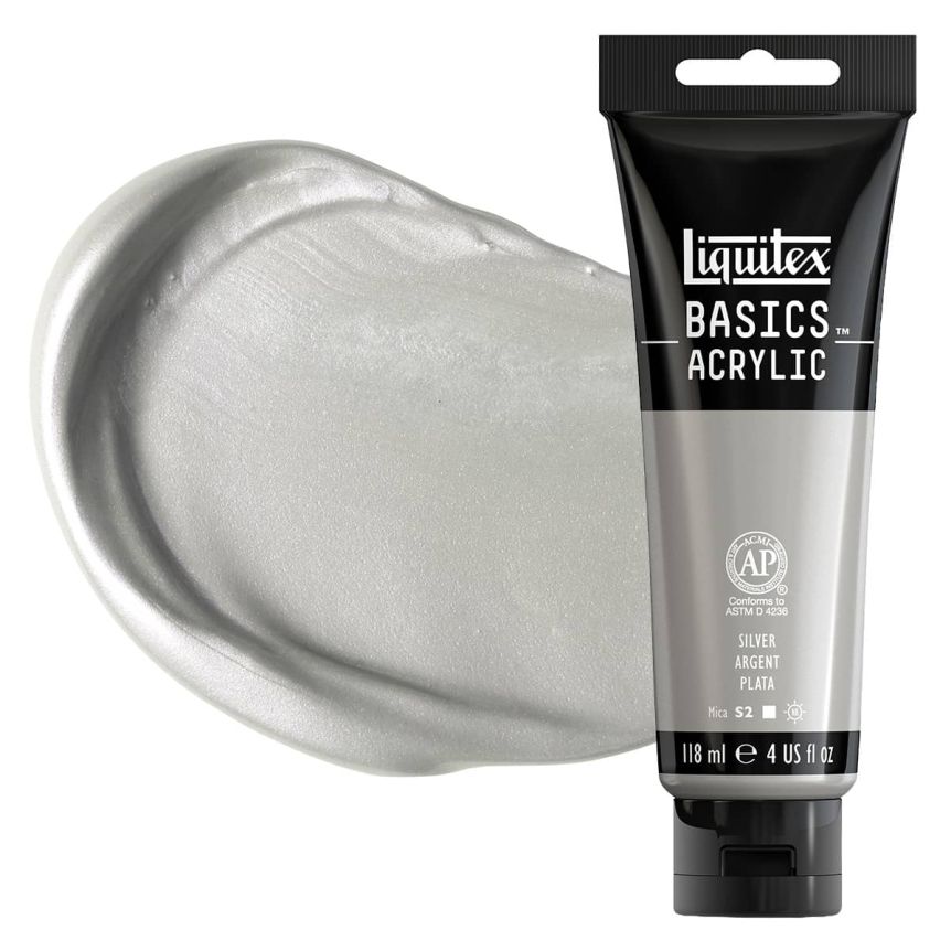 Liquitex Basics Acrylic Paint - Silver, 4oz Tube