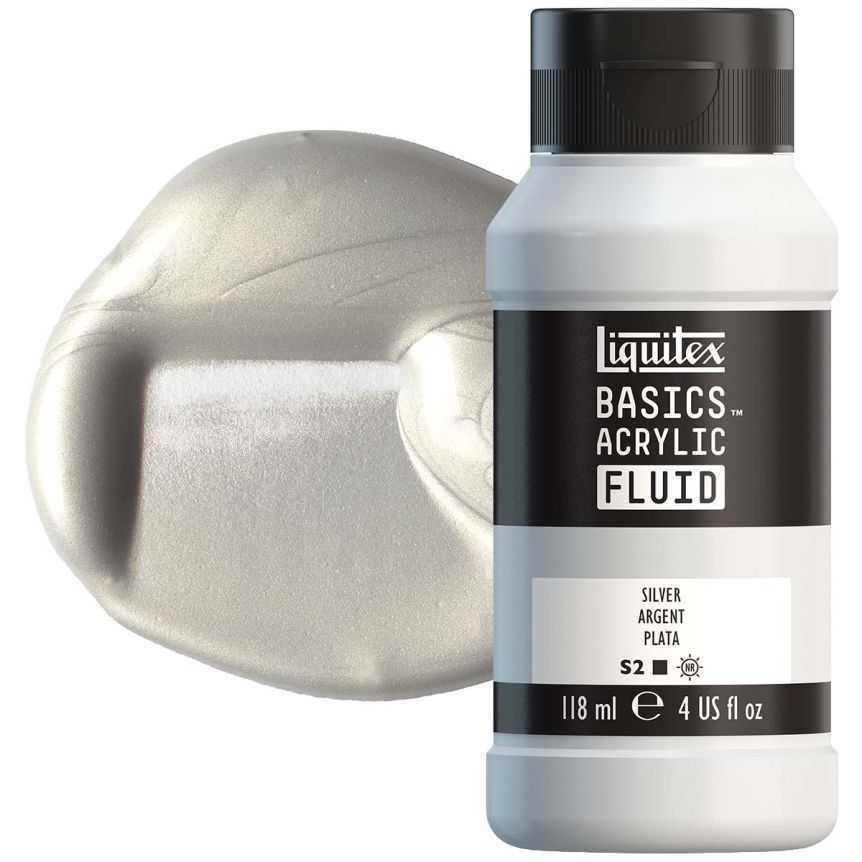 Liquitex BASICS Acrylic Fluid - Silver, 4oz Bottle