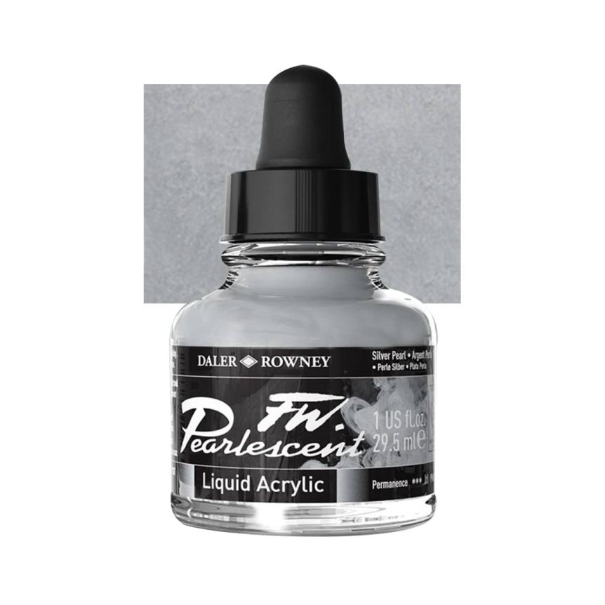 Daler-Rowney F.W. Pearlescent Acrylic Ink 1oz Bottle - Silver Pearl