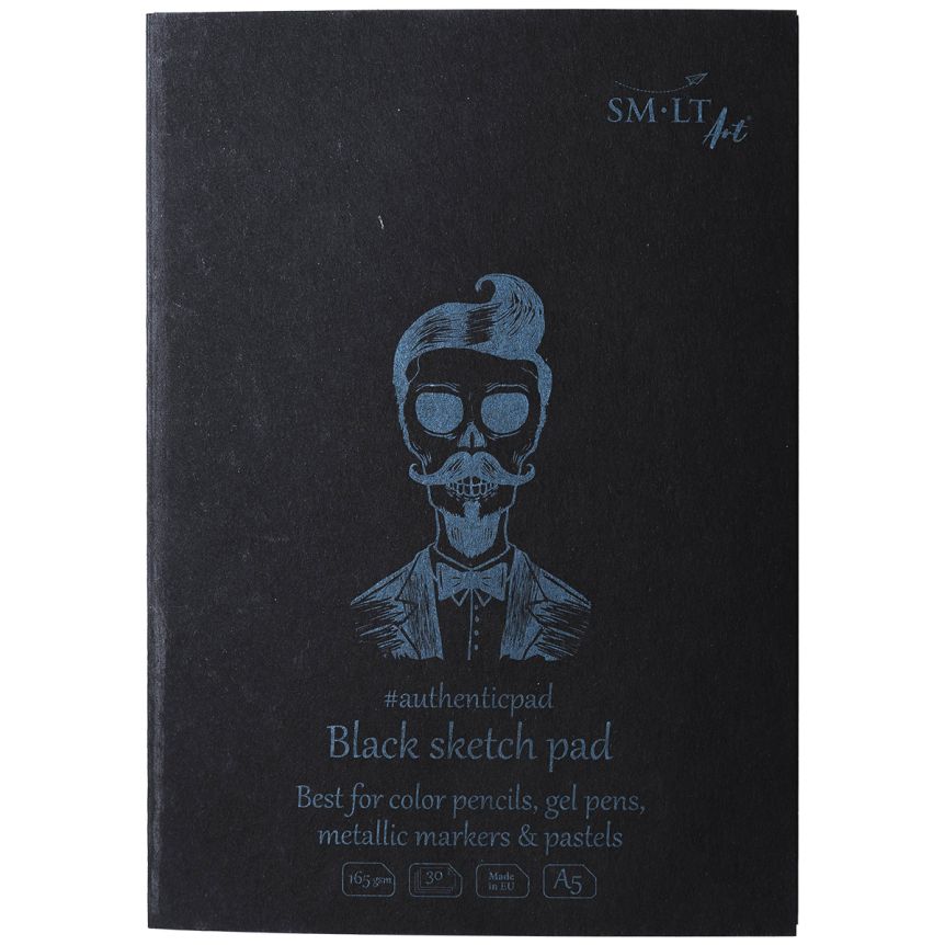 SMLT Authentic Black Sketch Paper Pad, 170 gsm, A5 (5.75” x 8.25”), 20 Sheets, Glue Bound