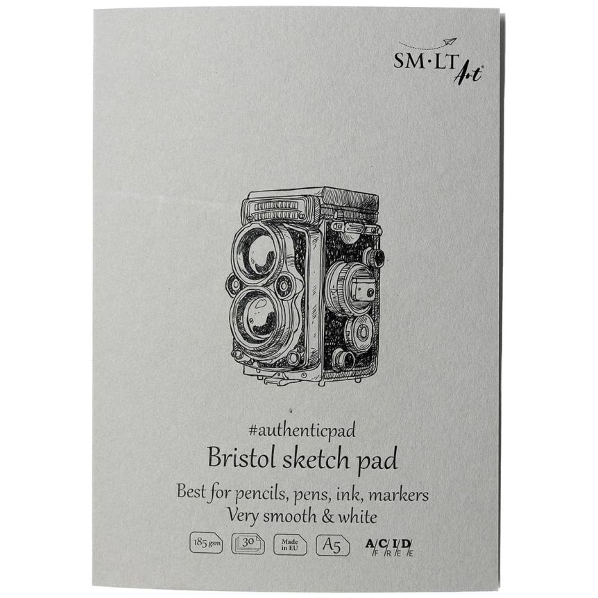 SMLT Authentic Bristol Sketch Paper Pad, 185 gsm, A5 (5.75" x 8.25"), 30 Sheets, Glue Bound