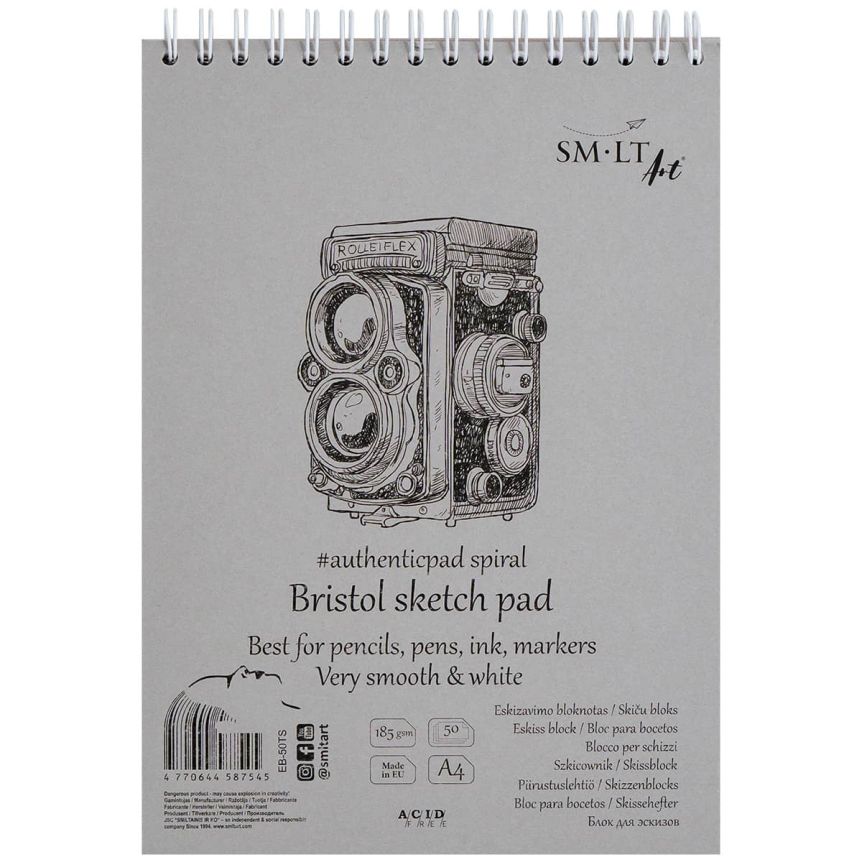 SMLT Authentic Bristol Sketch Paper Pad, 185 gsm, A4 (8.25" x 11"), 30 Sheets, Spiral Bound