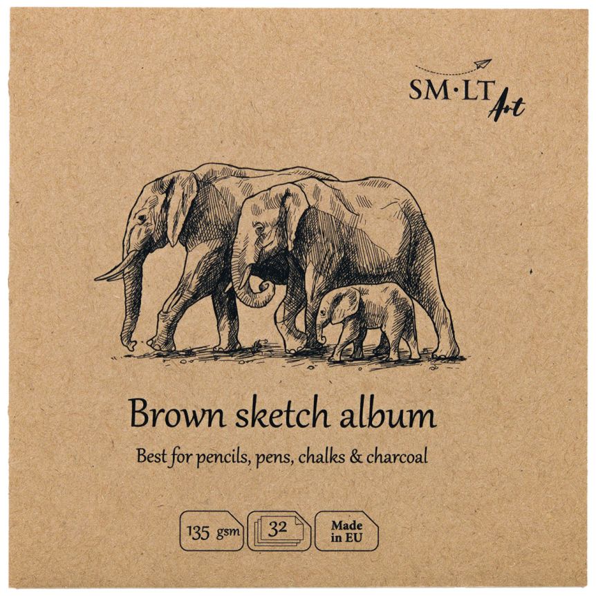 SMLT Authentic Brown Sketch Album, 135 gsm, 5-1/2” x 5-1/2”, 32 Sheets, Stitch Bound