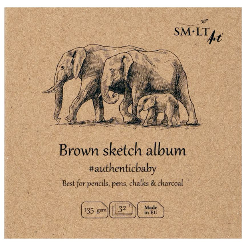 SMLT Authentic Baby Brown Sketch Album, 135 gsm, 3-1/2” x 3-1/2”, 32 Sheets, Stitch Bound