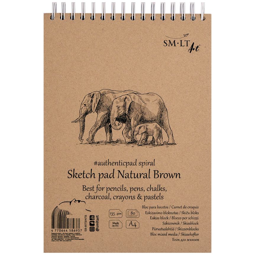 SMLT Authentic Brown Sketch Paper Pad, 135 gsm, A4 (8.25” x 11”), 80 Sheets, Spiral Bound