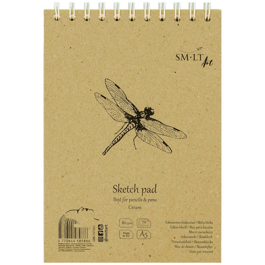 SMLT Authentic Cream Sketch Paper Pad, 80 gsm, A5 (5.75" x 7.5"), 70 Sheets, Spiral Bound