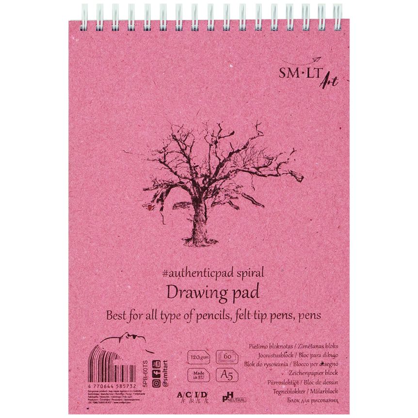 SMLT Authentic Drawing Paper Pad, 120 gsm, A5 (5.75” x 7.5”), 60 Sheets, Spiral Bound