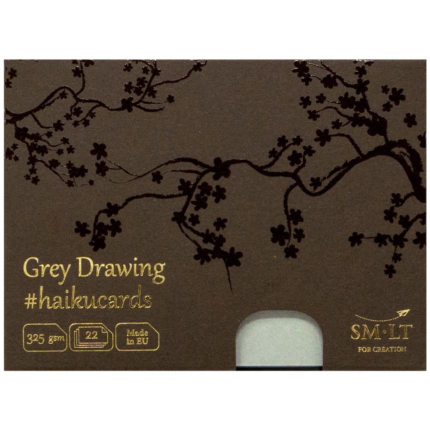 SMLT Grey Drawing Haiku Cards, 325 gsm, Small 4.17” x 5.8”, Pack of 22
