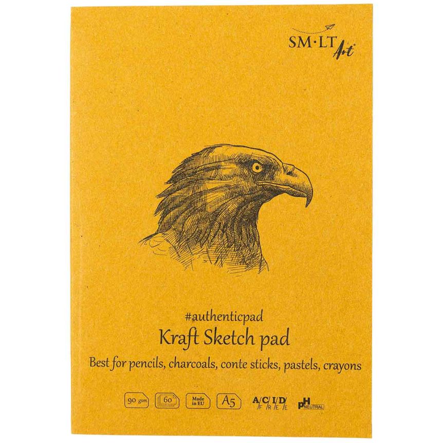 SMLT Authentic Kraft Sketch Paper Pad, 90 gsm, A5 (5.75" x 8.25"), 60 Sheets, Glue Bound
