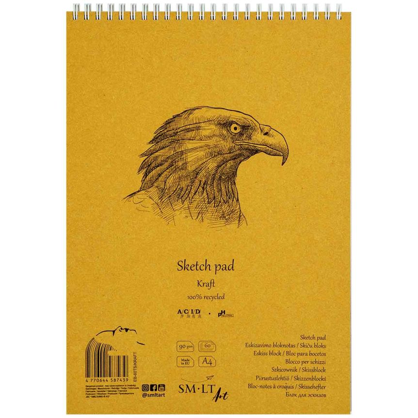 SMLT Authentic Kraft Sketch Paper Pad, 90 gsm, A4 (8.25" x 11"), 60 Sheets, Spiral Bound