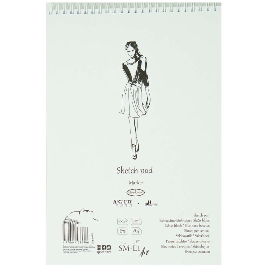 SMLT Authentic Marker Sketch Paper Pad, 100 gsm, A4 (8.25" x 11"), 40 Sheets, Spiral Bound