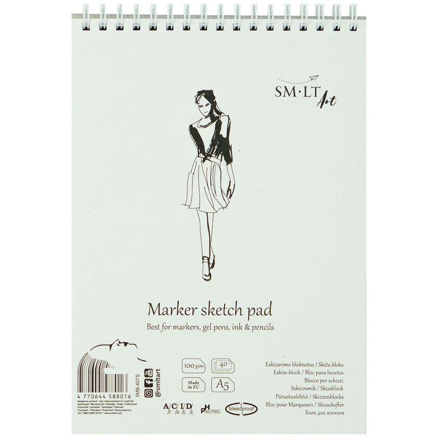 SMLT Authentic Marker Sketch Paper Pad, 100 gsm, A5 (5.75" x 7.5"), 40 Sheets, Spiral Bound