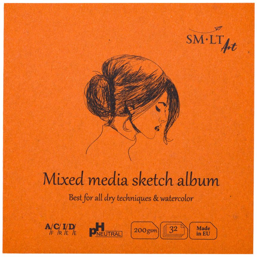 SMLT Authentic Mixed Media Sketch Album, 200 gsm, 5-1/2” x 5-1/2”, 32 Sheets, Stitch Bound