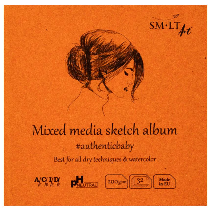 SMLT Authentic Baby Mixed Media Sketch Album, 200 gsm, 3-1/2” x 3-1/2”, 32 Sheets, Stitch Bound