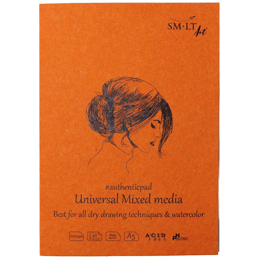 SMLT Authentic Mixed Media Paper Pad, 200 gsm, A5 (5.75” x 8.25”), 40 Sheets, Glue Bound
