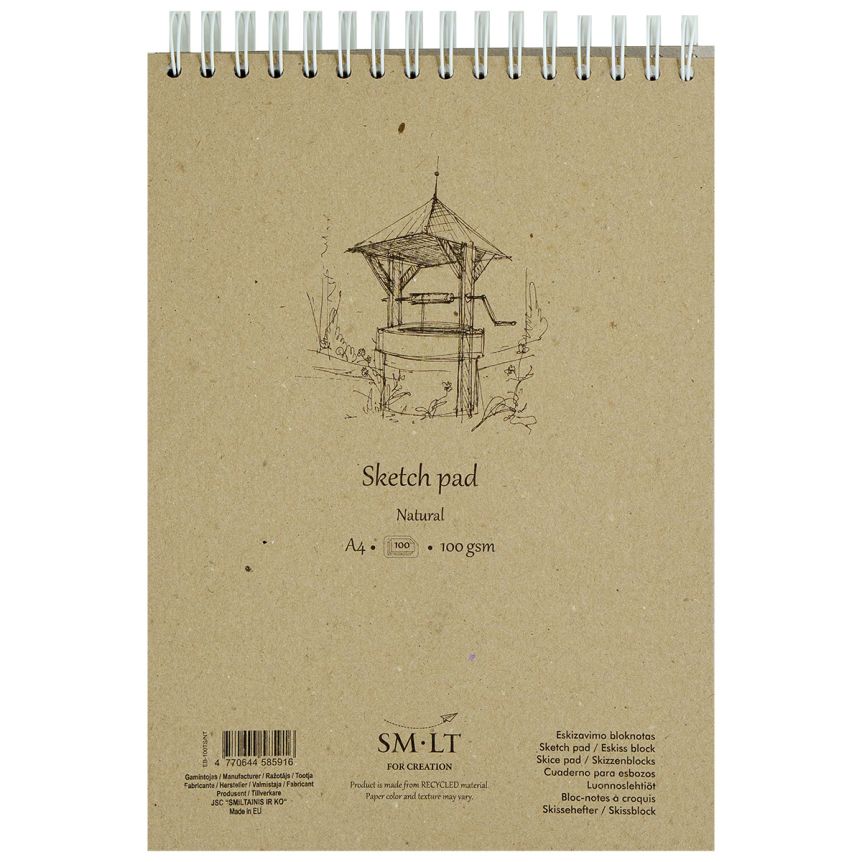 SMLT Authentic Natural Sketch Paper Pad, 100 gsm, A4 (8.25” x 11”), 100 Sheets, Spiral Bound