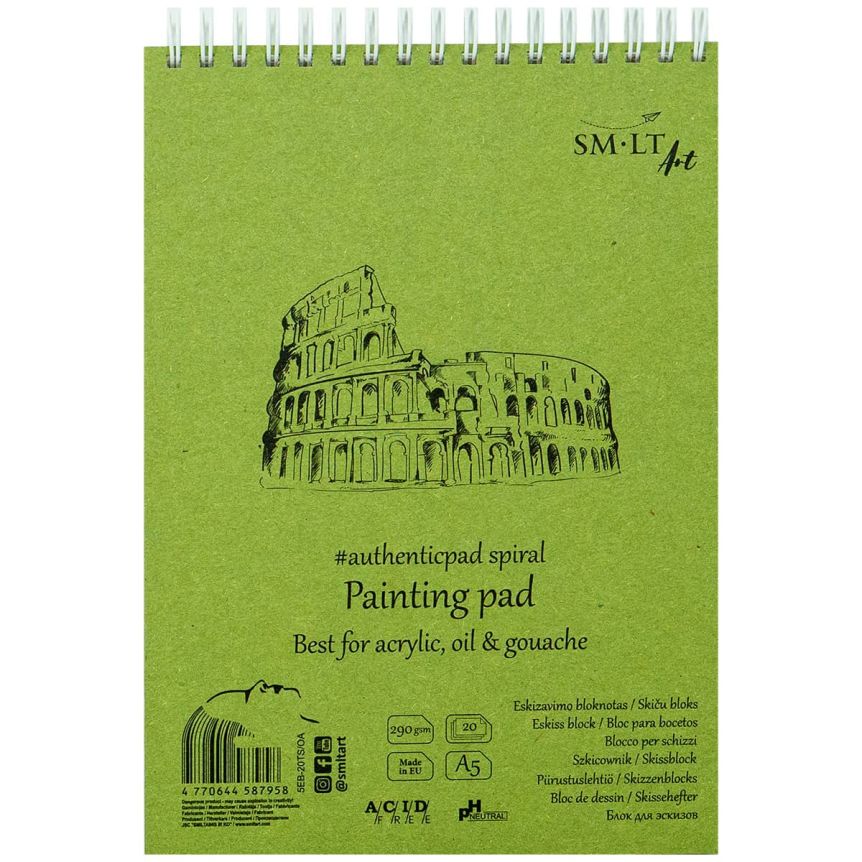 SMLT Authentic Painting Paper Pad, 190 gsm, A5 (5.75" x 7.5"), 20 Sheets, Spiral Bound