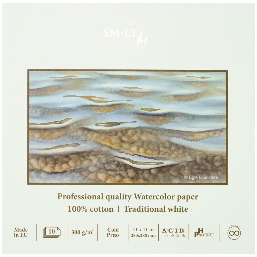 SMLT Professional Watercolor Paper Pad - Cold Press, 300 gsm, 11” x 11”, 10 Sheets, Glue Bound