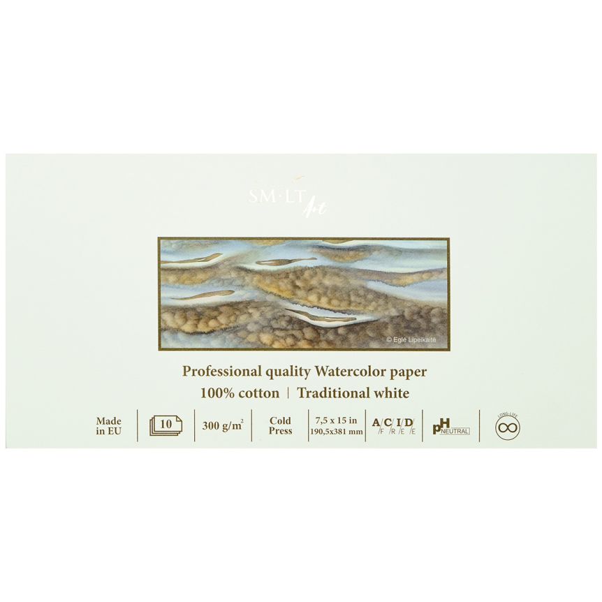 SMLT Professional Watercolor Paper Pad - Cold Press, 300 gsm, 7-1/2” x 15”, 10 Sheets, Glue Bound