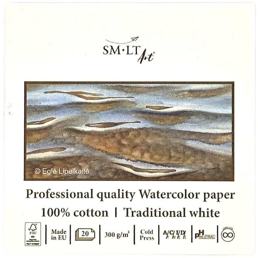 SMLT Professional Watercolor Paper Pad - Cold Press, 300 gsm, 3-1/2” x 3-1/2” 20 Sheets, Glue Bound