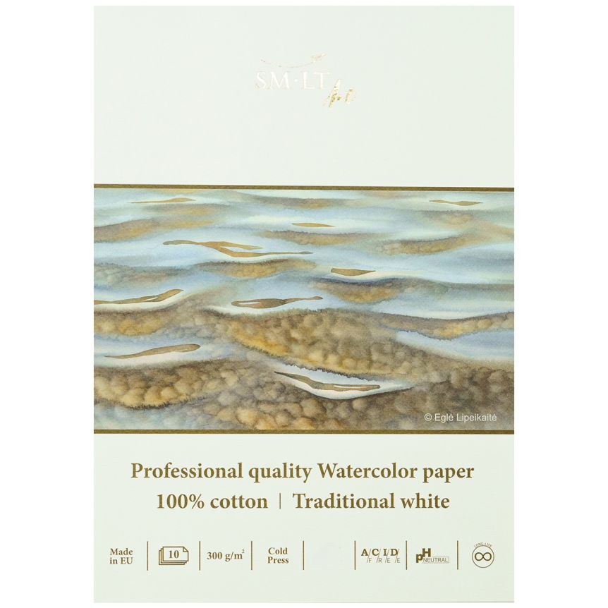 SMLT Professional Watercolor Paper Pad - Cold Press, 300 gsm, 9” x 12”, 10 Sheets, Glue Bound