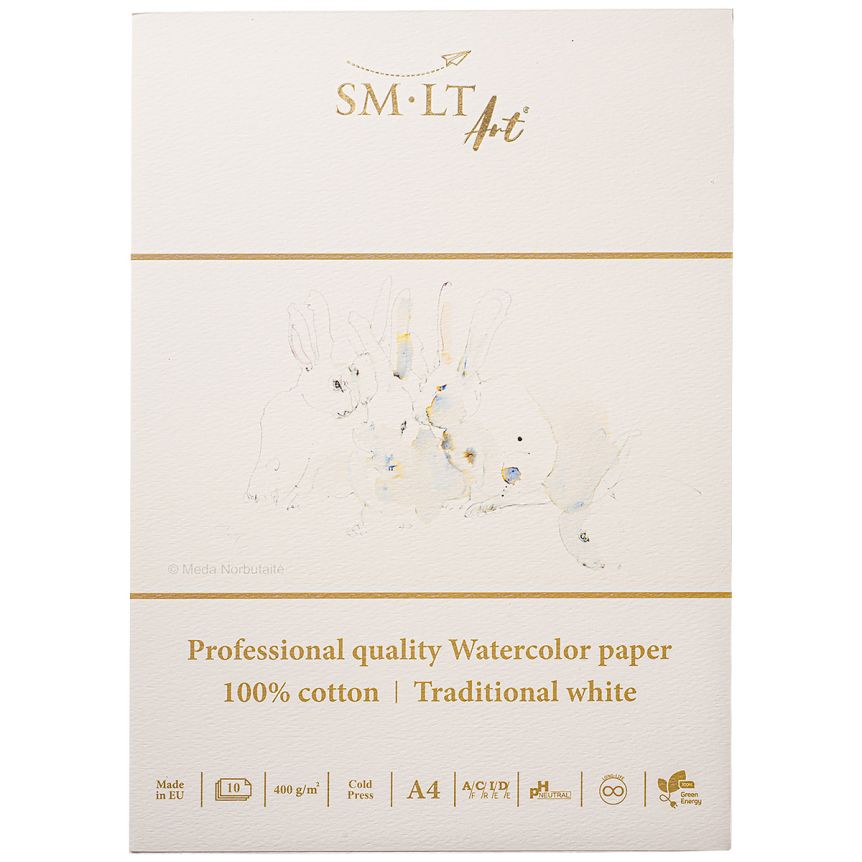 SMLT Professional Watercolor Paper Pad - Cold Press, 400 gsm, A4 (8.25” x 11.75”), 10 Sheets, Glue Bound