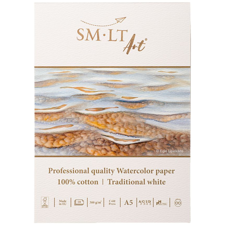 SMLT Professional Watercolor Paper Pad - Cold Press, 300 gsm, A5 (5.75” x 8.25”) 10 Sheets, Glue Bound
