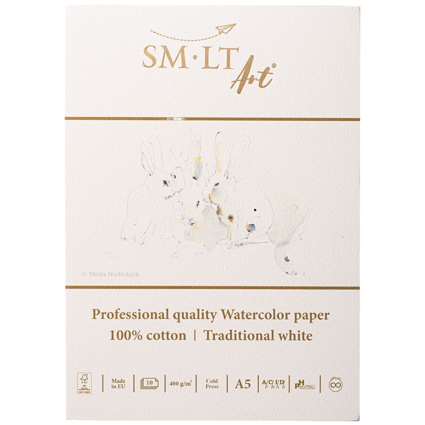 SMLT Professional Watercolor Paper Pad - Cold Press, 400 gsm, A5 (5.75” x 8.25”), 10 Sheets, Glue Bound