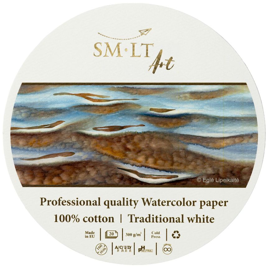 SMLT Professional Watercolor Paper Pad - Cold Press, 300 gsm, 6.3” Round, 20 Sheets