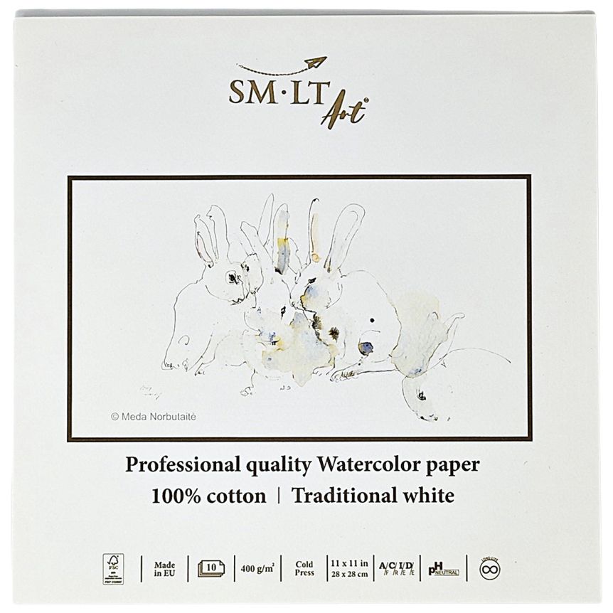 SMLT Professional Watercolor Paper Pad - Cold Press, 400 gsm, 11” x 11”, 10 Sheets, Glue Bound