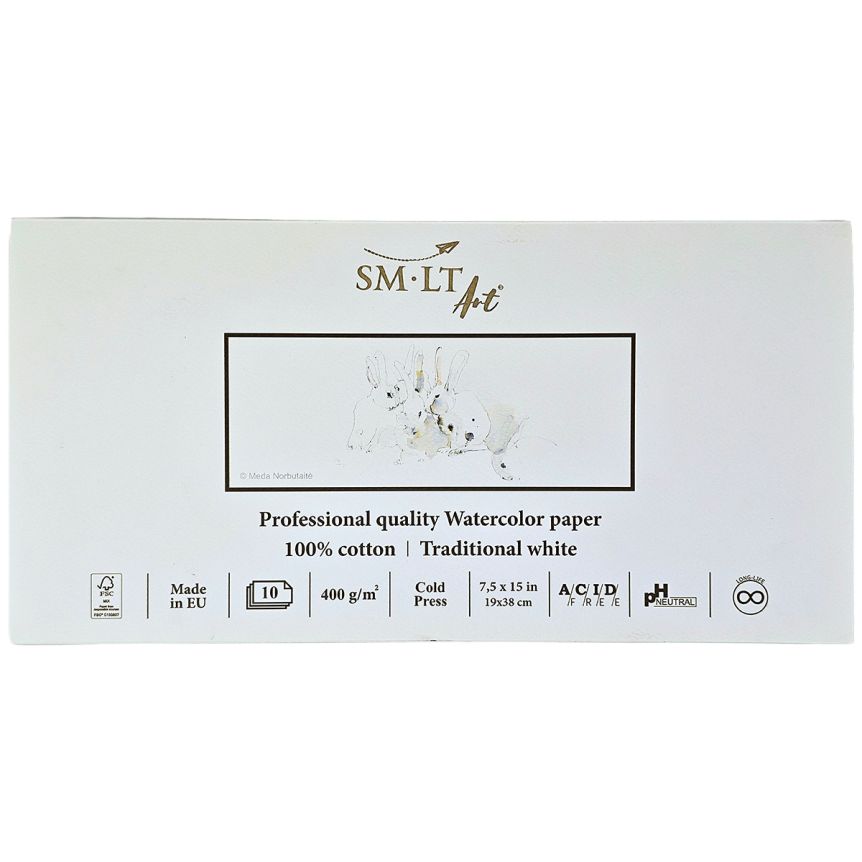 SMLT Professional Watercolor Paper Pad - Cold Press, 400 gsm, 15” x 7-1/2”, 10 Sheets, Glue Bound
