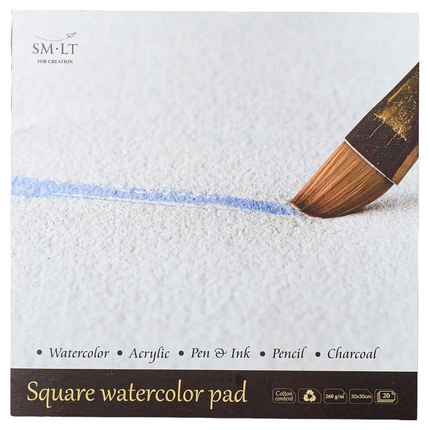 SMLT Traditional Watercolor Paper Pad - Cold Press, 260 gsm, 12" x 12", 20 Sheets, Glue Bound