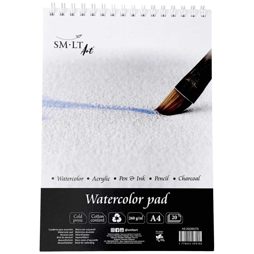 SMLT Traditional Watercolor Paper Pad - Cold Press, 260 gsm, A4 (8.25" x 11"), 20 Sheets, Spiral Bound