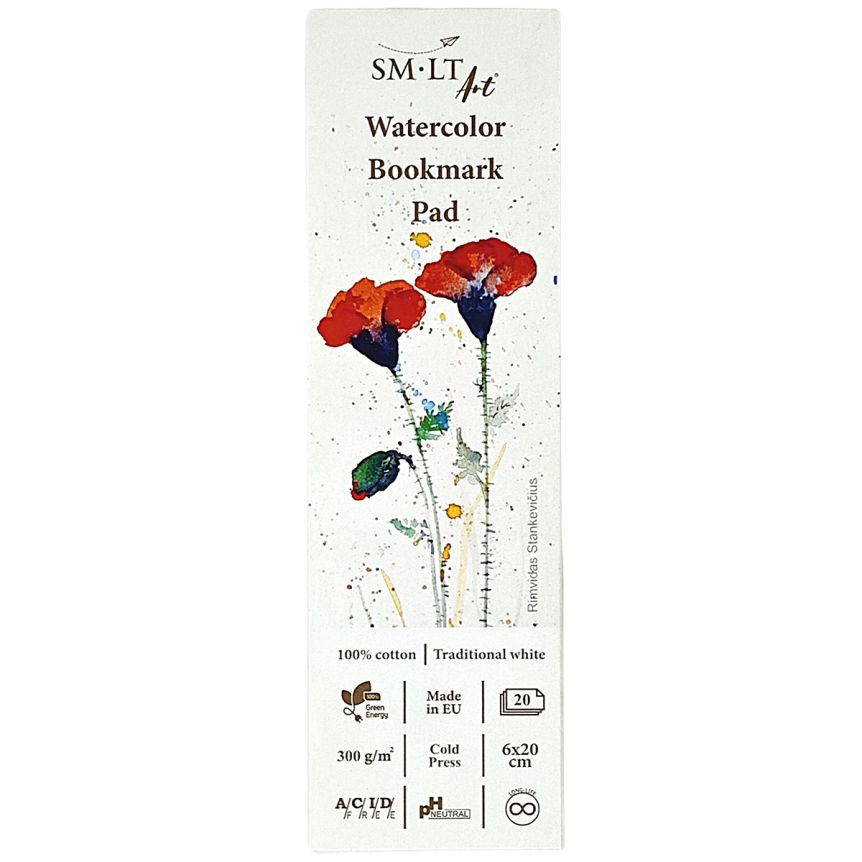 SMLT Watercolor Bookmark Paper Pad - Cold Press, 300 gsm, 2.4” x 7.9”, 20 Sheets, Glue Bound