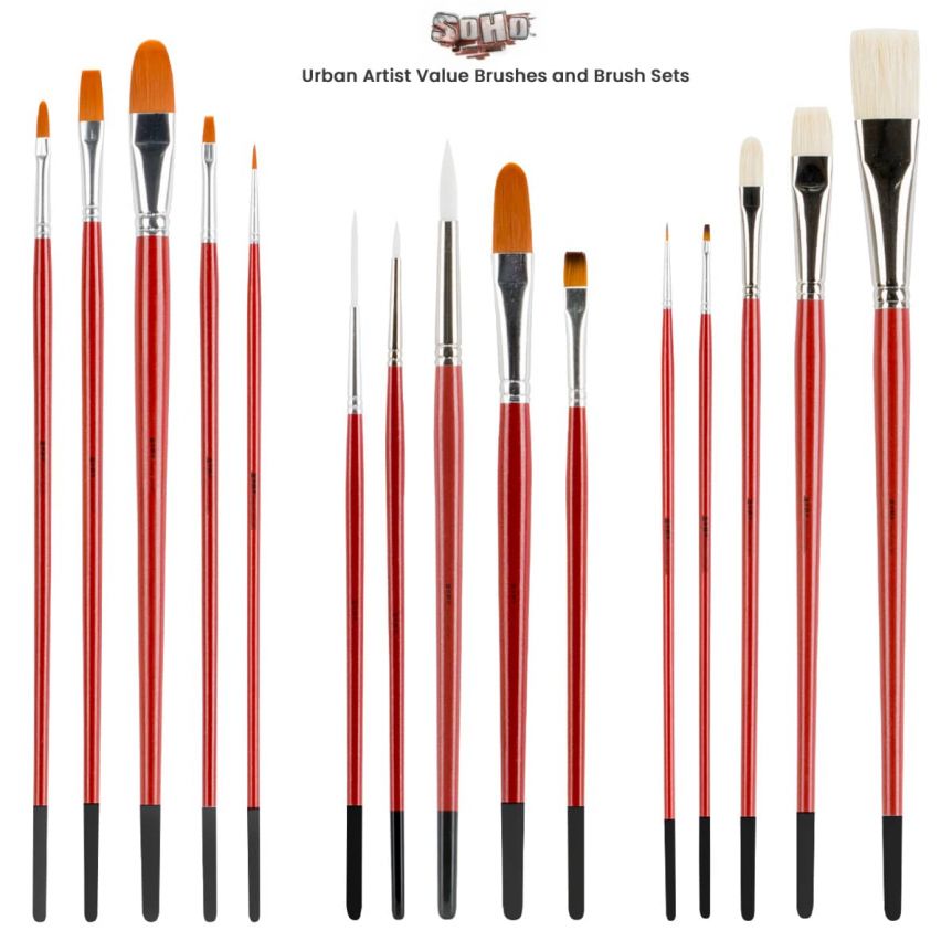 Set of 6 Flat Paint Brushes Sizes 2, 4, 6, 8, 10, 12 Fine Bristle Hairs Watercolor  Brush Fine Quality Artist Painting Brush Set 